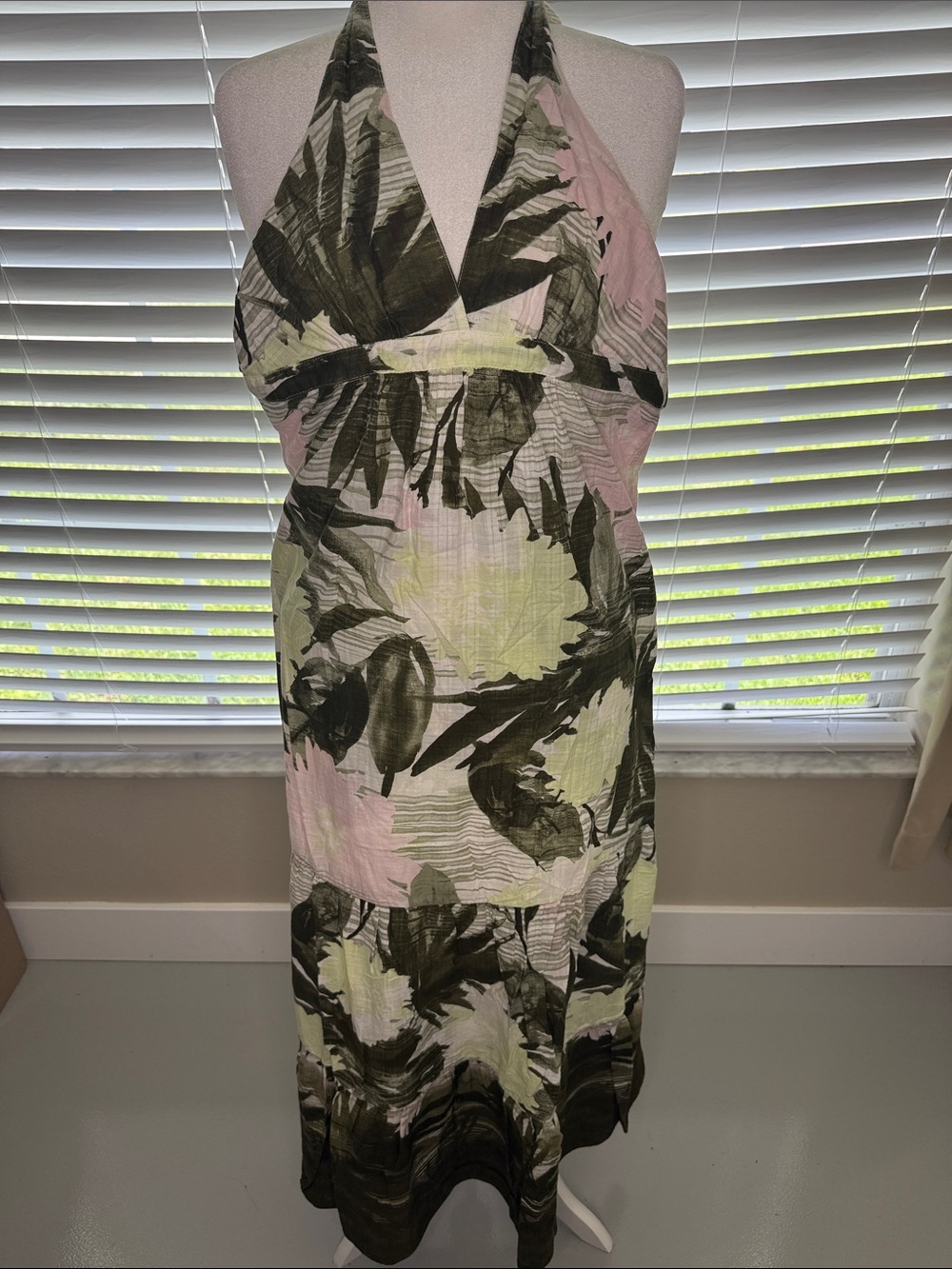 Pink & Green Halter Floral Maxi Dress